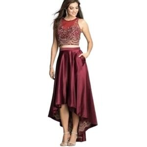 DAVE and Johnny 2pc prom high low skirt with beaded embroidered top size New‎ XL